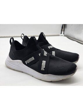 PUMA Shoes Women 10 Black WIRED RUN Slip On Walking Sneakers Damaged 382299-01